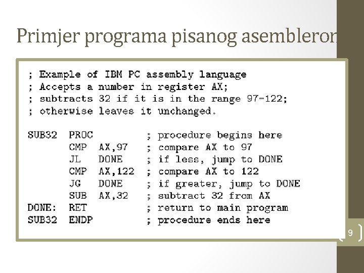 Primjer programa pisanog asemblerom 9 