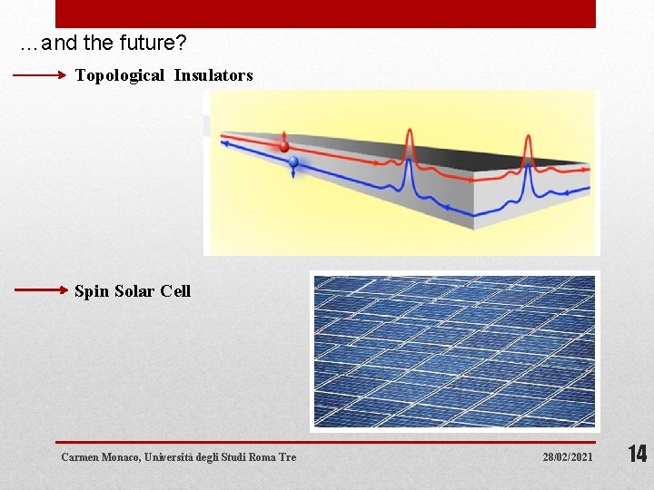 …and the future? Topological Insulators Spin Solar Cell Carmen Monaco, Università degli Studi Roma