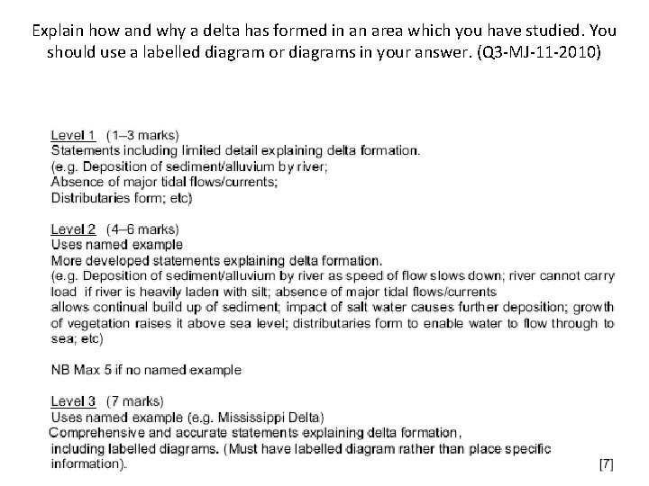 Explain how and why a delta has formed in an area which you have