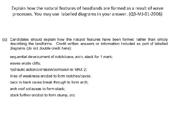 Explain how the natural features of headlands are formed as a result of wave