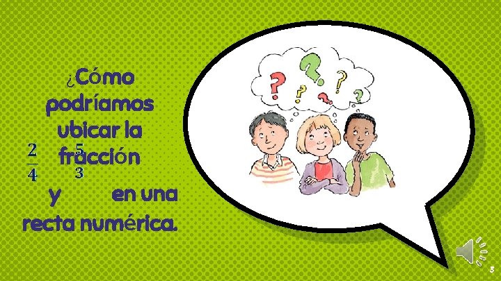 ¿Cómo podríamos ubicar la fracción y en una recta numérica. 3 