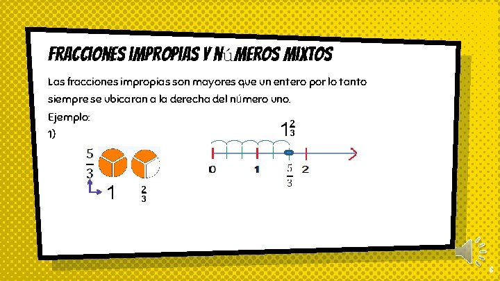 Fracciones impropias y números Mixtos Las fracciones impropias son mayores que un entero por