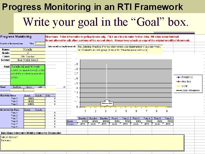 Progress Monitoring in an RTI Framework Write your goal in the “Goal” box. Progress Monitoring in an RTI Framework Write your goal in the “Goal” box.
