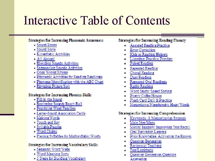 Interactive Table of Contents 