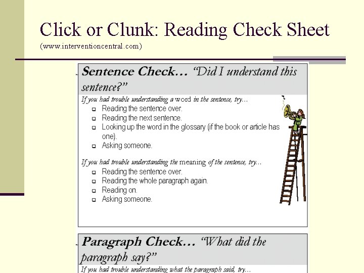 Click or Clunk: Reading Check Sheet (www. interventioncentral. com) 