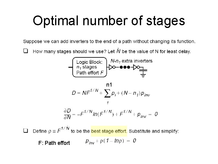 Optimal number of stages n 1 F: Path effort Optimal number of stages n 1 F: Path effort