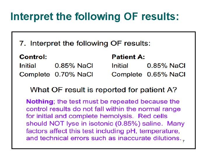 Interpret the following OF results: 