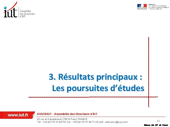 3. Résultats principaux : Les poursuites d’études www. iut. fr ASSODIUT - Assemblée des