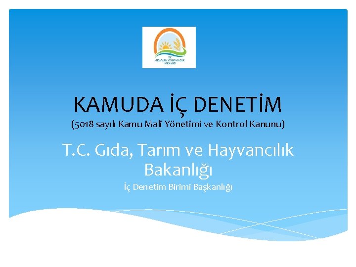 KAMUDA İÇ DENETİM (5018 sayılı Kamu Mali Yönetimi ve Kontrol Kanunu) T. C. Gıda,