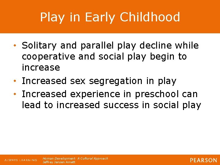 Play in Early Childhood • Solitary and parallel play decline while cooperative and social Play in Early Childhood • Solitary and parallel play decline while cooperative and social