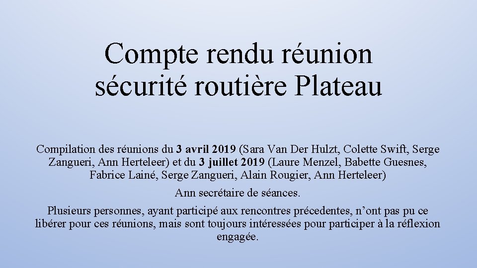 Compte rendu réunion sécurité routière Plateau Compilation des réunions du 3 avril 2019 (Sara