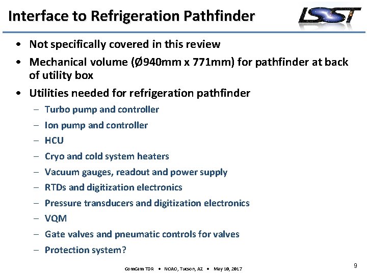 Interface to Refrigeration Pathfinder • Not specifically covered in this review • Mechanical volume