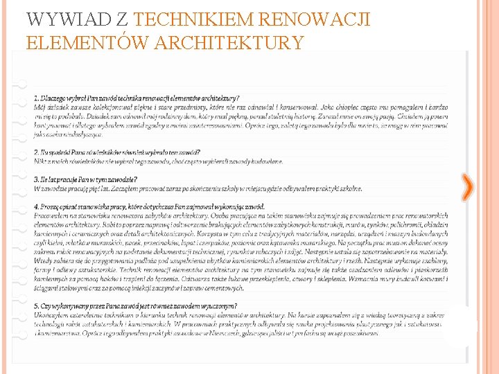 WYWIAD Z TECHNIKIEM RENOWACJI ELEMENTÓW ARCHITEKTURY 