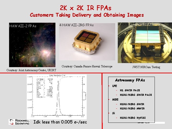 2 K x 2 K IR FPAs Customers Taking Delivery and Obtaining Images 4