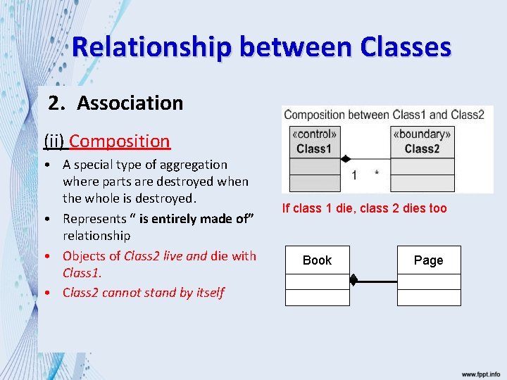 Relationship between Classes 2. Association (ii) Composition • A special type of aggregation where