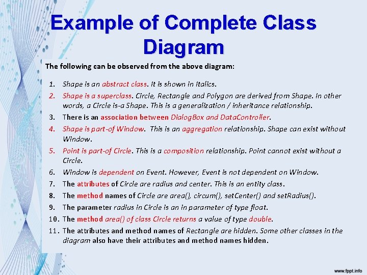 Example of Complete Class Diagram The following can be observed from the above diagram: