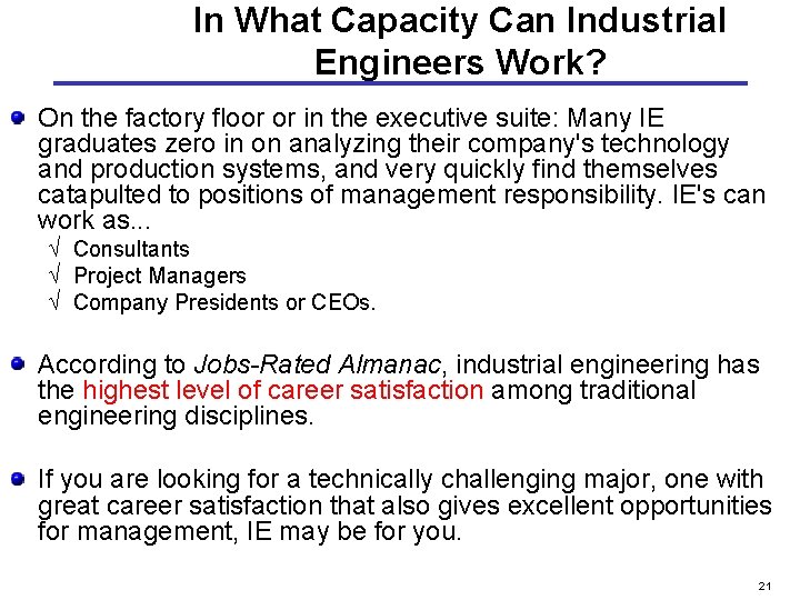 In What Capacity Can Industrial Engineers Work? On the factory floor or in the