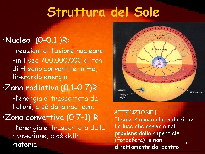 Struttura del Sole • Nucleo (0 -0. 1 )R: –reazioni di fusione nucleare: –in