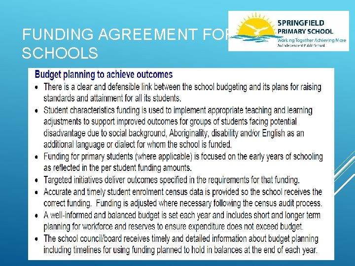 FUNDING AGREEMENT FOR SCHOOLS 