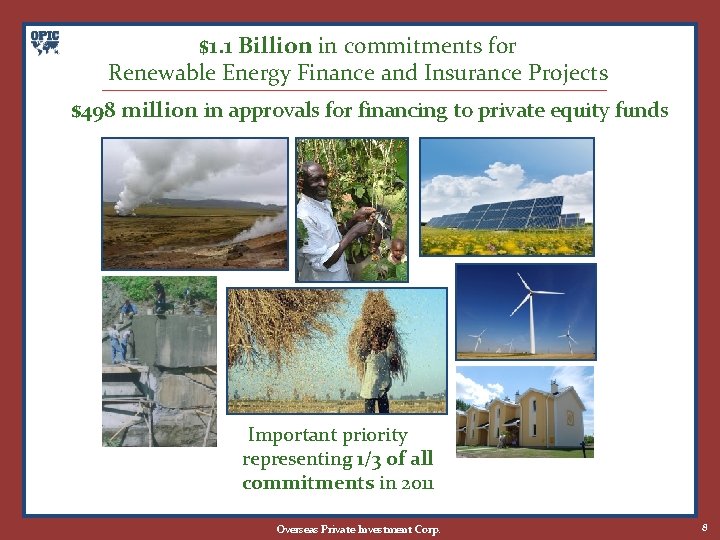 $1. 1 Billion in commitments for Renewable Energy Finance and Insurance Projects $498 million