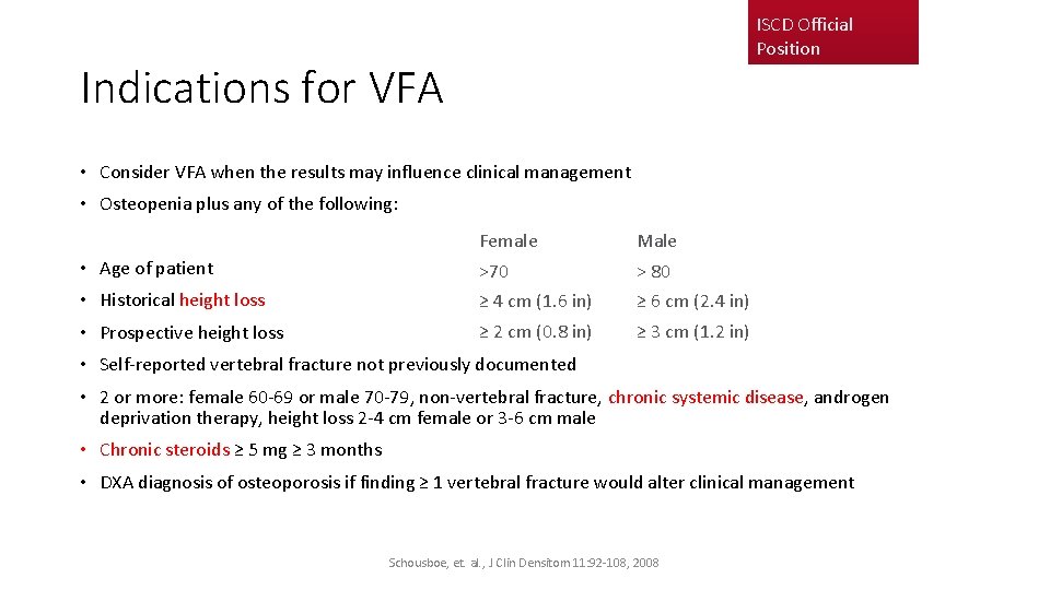 ISCD Official Position Indications for VFA • Consider VFA when the results may influence