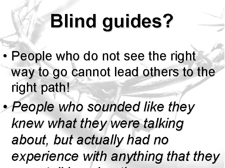 Blind guides? • People who do not see the right way to go cannot