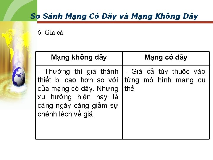 So Sánh Mạng Có Dây và Mạng Không Dây 6. Gía cả Mạng không