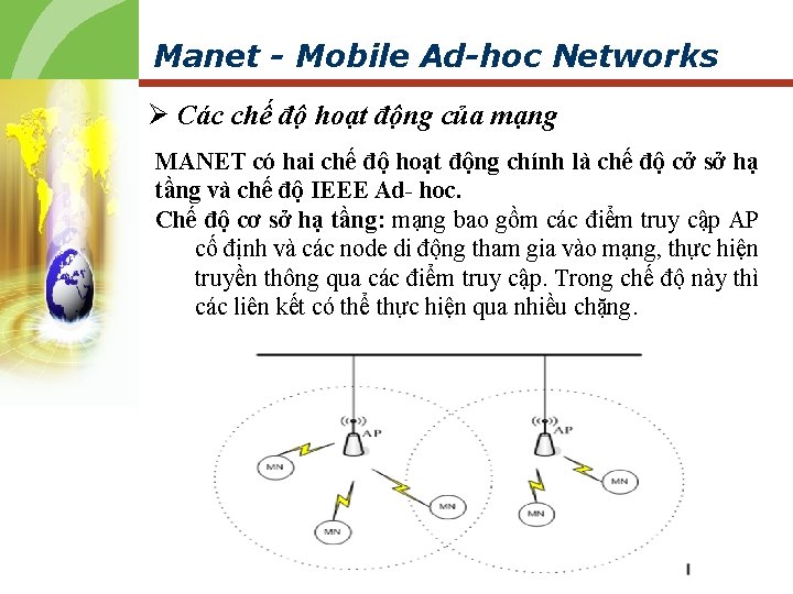 Manet - Mobile Ad-hoc Networks Ø Các chế độ hoạt động của mạng MANET