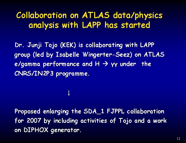 Collaboration on ATLAS data/physics analysis with LAPP has started Dr. Junji Tojo (KEK) is Collaboration on ATLAS data/physics analysis with LAPP has started Dr. Junji Tojo (KEK) is