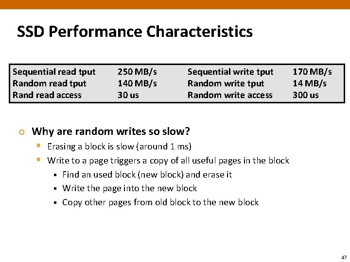 SSD Performance Characteristics Sequential read tput Random read tput Rand read access ¢ 250