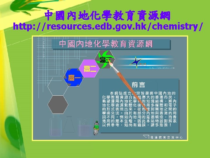 中國內地化學教育資源網 http: //resources. edb. gov. hk/chemistry/ 