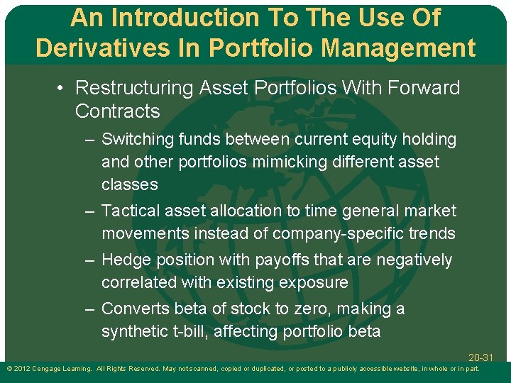 An Introduction To The Use Of Derivatives In Portfolio Management • Restructuring Asset Portfolios