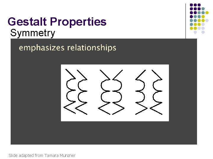 Gestalt Properties Symmetry Slide adapted from Tamara Munzner 