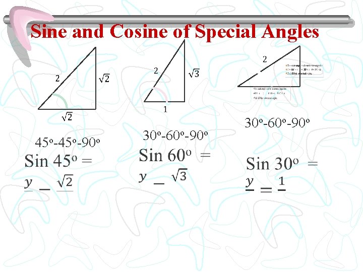 Sine and Cosine of Special Angles 45 o-90 o 45 o 30 o-60 o-90