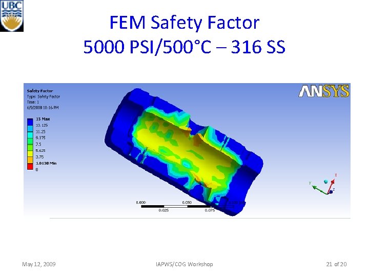 FEM Safety Factor 5000 PSI/500°C – 316 SS May 12, 2009 IAPWS/COG Workshop 21