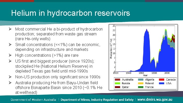 Helium in hydrocarbon reservoirs Ø Most commercial He a bi-product of hydrocarbon production; separated