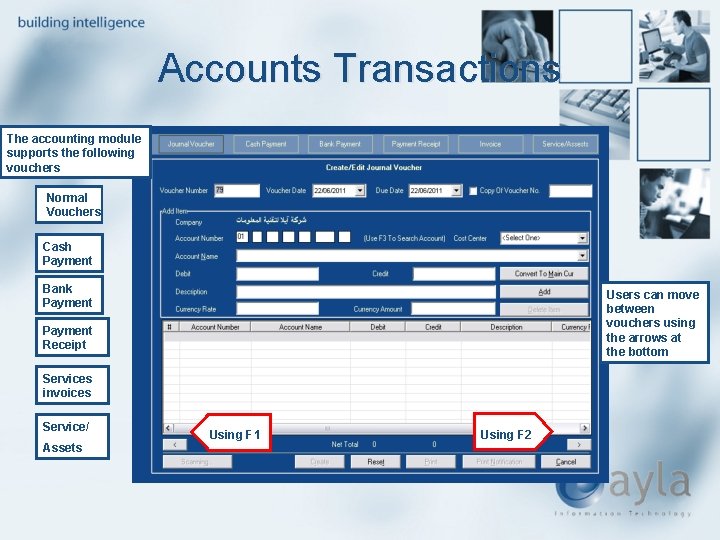 Accounts Transactions The accounting module supports the following vouchers Normal Vouchers Cash Payment Bank