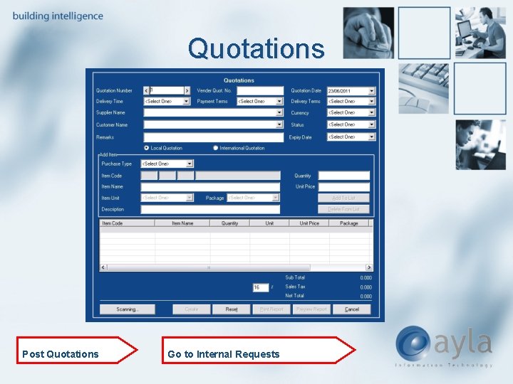 Quotations Post Quotations Go to Internal Requests 
