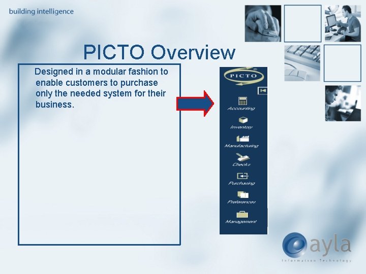 PICTO Overview Designed in a modular fashion to enable customers to purchase only the