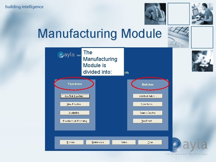 Manufacturing Module The Manufacturing Module is divided into: 