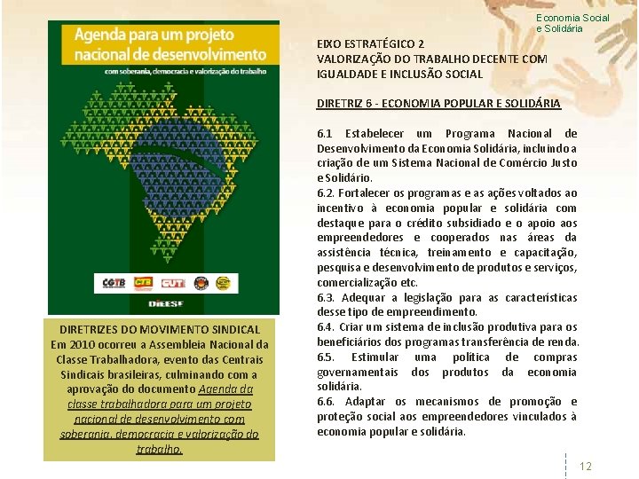 Economia Social e Solidária EIXO ESTRATÉGICO 2 VALORIZAÇÃO DO TRABALHO DECENTE COM IGUALDADE E