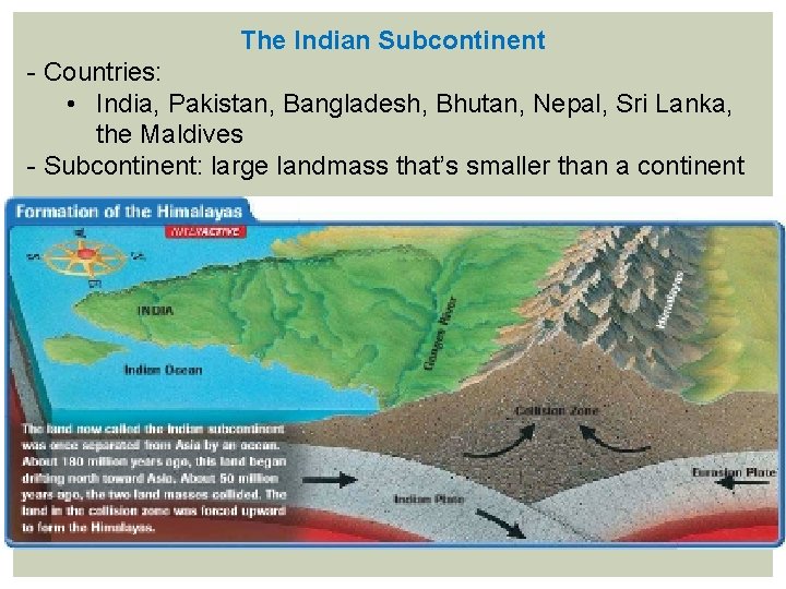 The Indian Subcontinent - Countries: • India, Pakistan, Bangladesh, Bhutan, Nepal, Sri Lanka, the