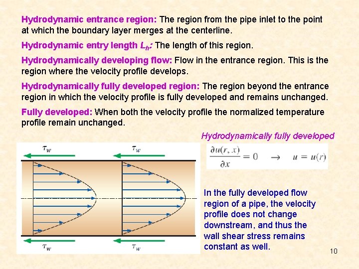 Hydrodynamic entrance region: The region from the pipe inlet to the point at which