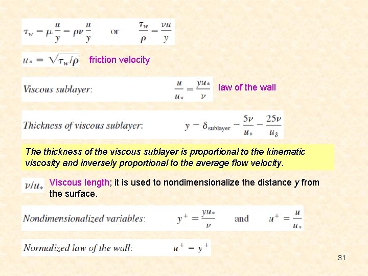 friction velocity law of the wall The thickness of the viscous sublayer is proportional
