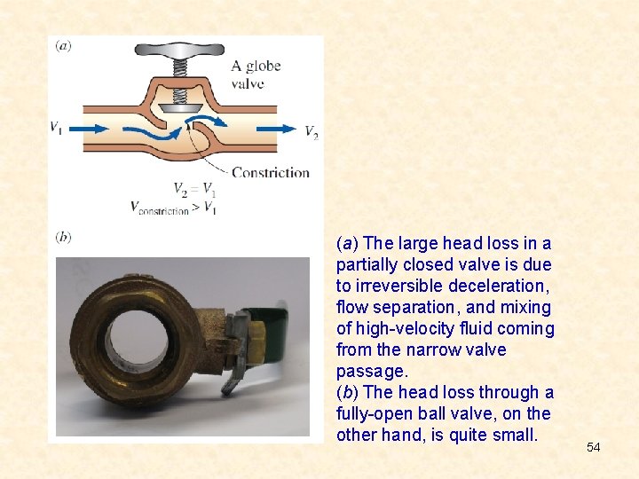 (a) The large head loss in a partially closed valve is due to irreversible