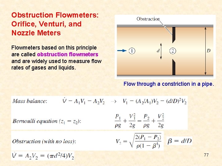 Obstruction Flowmeters: Orifice, Venturi, and Nozzle Meters Flowmeters based on this principle are called