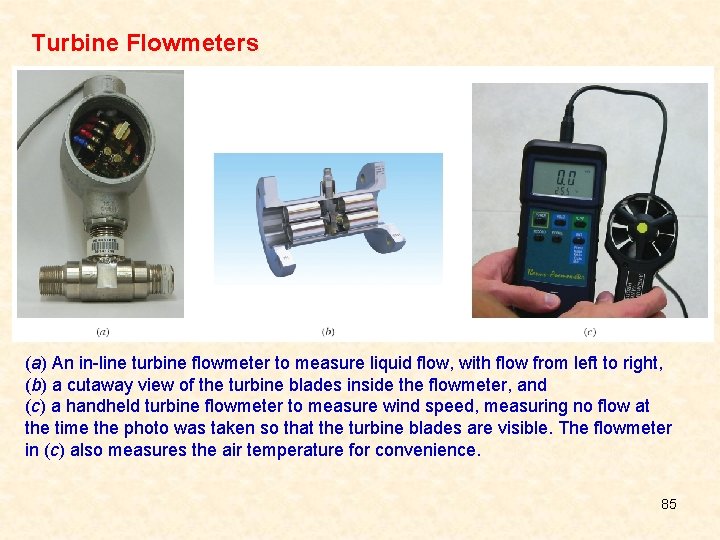 Turbine Flowmeters (a) An in-line turbine flowmeter to measure liquid flow, with flow from