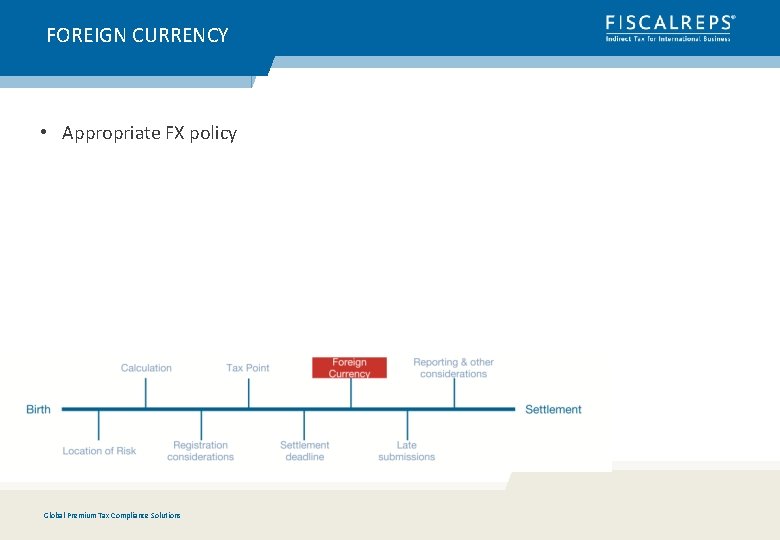 FOREIGN CURRENCY • Appropriate FX policy Global Premium Tax Compliance Solutions 