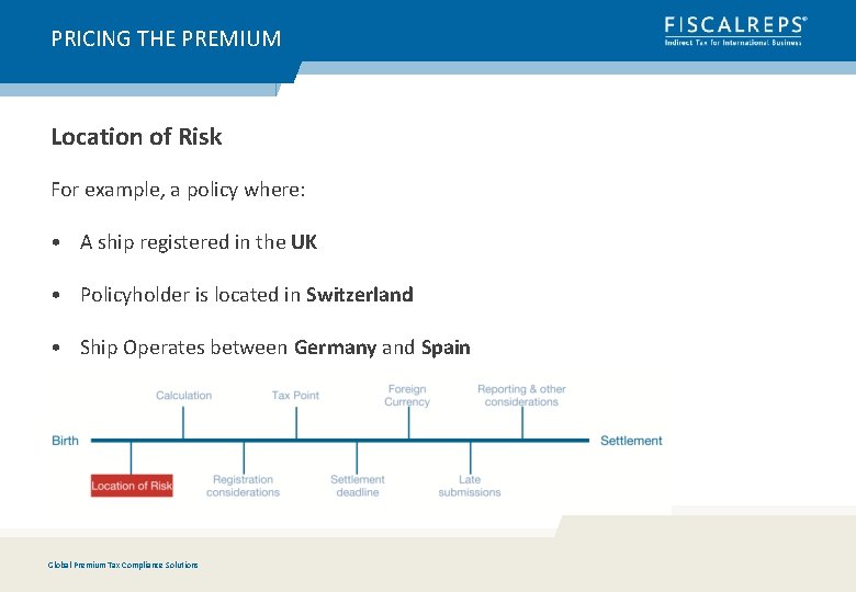 PRICING THE PREMIUM Location of Risk For example, a policy where: • A ship