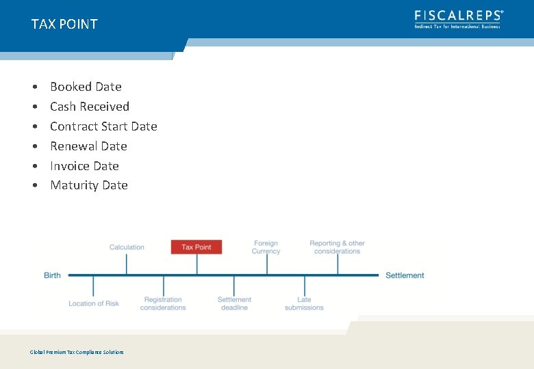 TAX POINT • • • Booked Date Cash Received Contract Start Date Renewal Date